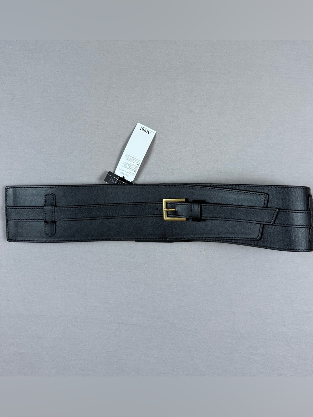 Wide Black Waist Belt with Gold Buckle